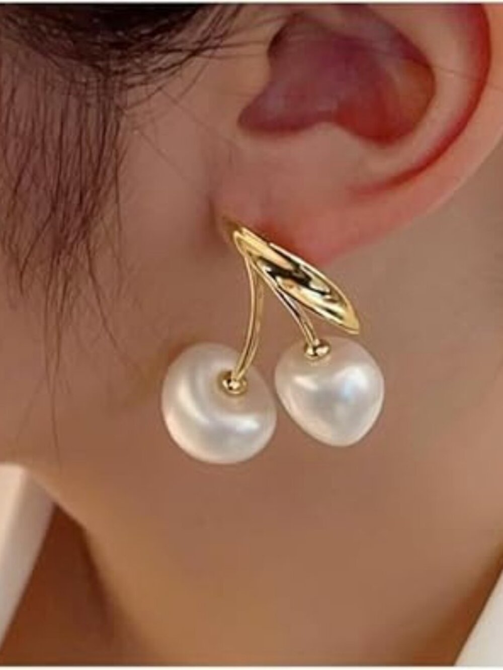 Cherry Earrings Gold Pearl Dainty Chunky Dangle Drop Trendy Luxury Set - NEW!